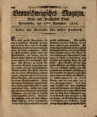 Braunschweigisches Magazin (Braunschweigische Anzeigen) Samstag 27. September 1806