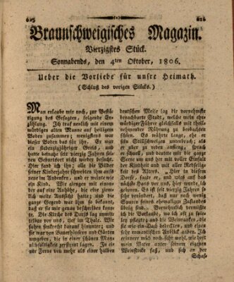 Braunschweigisches Magazin (Braunschweigische Anzeigen) Samstag 4. Oktober 1806