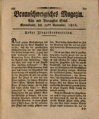 Braunschweigisches Magazin (Braunschweigische Anzeigen) Samstag 29. November 1806