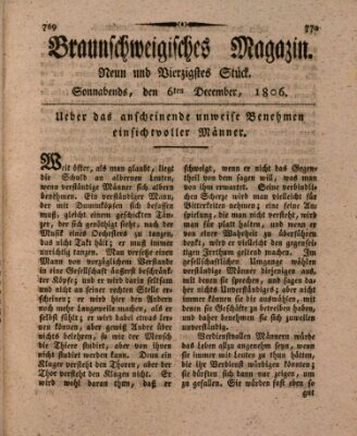 Braunschweigisches Magazin (Braunschweigische Anzeigen) Samstag 6. Dezember 1806