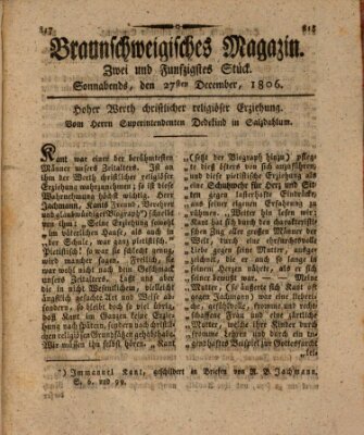 Braunschweigisches Magazin (Braunschweigische Anzeigen) Samstag 27. Dezember 1806