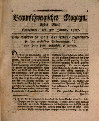 Braunschweigisches Magazin (Braunschweigische Anzeigen) Samstag 3. Januar 1807