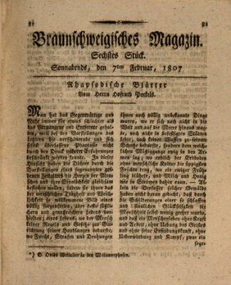 Braunschweigisches Magazin (Braunschweigische Anzeigen) Samstag 7. Februar 1807