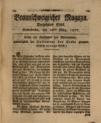 Braunschweigisches Magazin (Braunschweigische Anzeigen) Samstag 28. März 1807