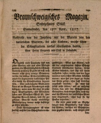 Braunschweigisches Magazin (Braunschweigische Anzeigen) Samstag 18. April 1807