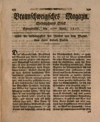 Braunschweigisches Magazin (Braunschweigische Anzeigen) Samstag 25. April 1807