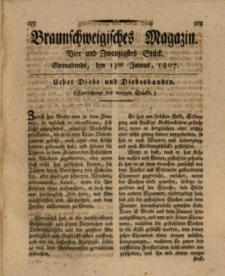 Braunschweigisches Magazin (Braunschweigische Anzeigen) Samstag 13. Juni 1807