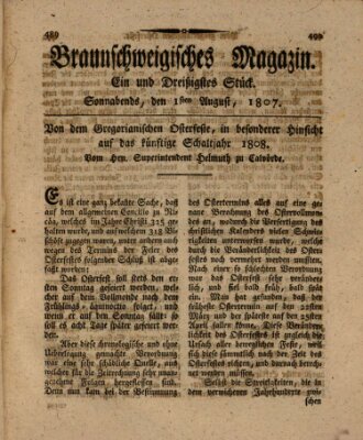 Braunschweigisches Magazin (Braunschweigische Anzeigen) Samstag 1. August 1807