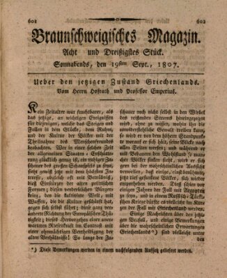 Braunschweigisches Magazin (Braunschweigische Anzeigen) Samstag 19. September 1807