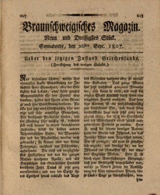 Braunschweigisches Magazin (Braunschweigische Anzeigen) Samstag 26. September 1807