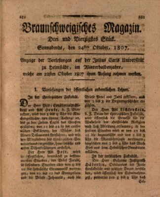 Braunschweigisches Magazin (Braunschweigische Anzeigen) Samstag 24. Oktober 1807