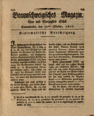 Braunschweigisches Magazin (Braunschweigische Anzeigen) Samstag 31. Oktober 1807