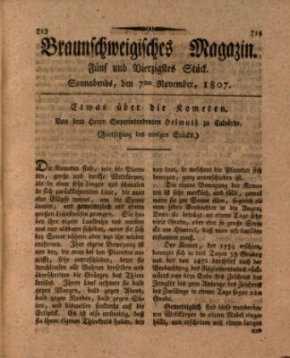 Braunschweigisches Magazin (Braunschweigische Anzeigen) Samstag 7. November 1807