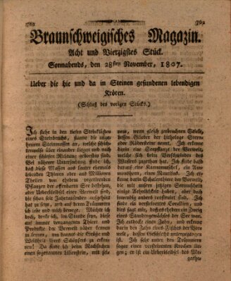 Braunschweigisches Magazin (Braunschweigische Anzeigen) Samstag 28. November 1807