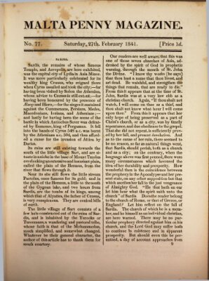 Malta penny magazine Samstag 27. Februar 1841