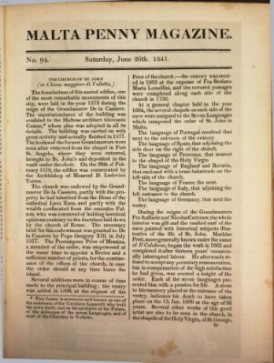 Malta penny magazine Samstag 26. Juni 1841