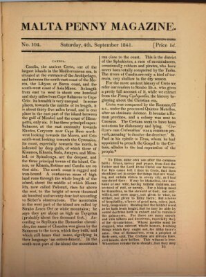 Malta penny magazine Samstag 4. September 1841