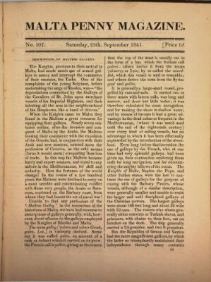 Malta penny magazine Samstag 25. September 1841