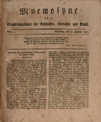 Mnemosyne (Neue Würzburger Zeitung) Sonntag 9. Januar 1831