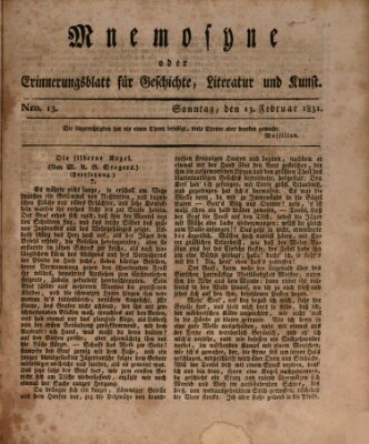 Mnemosyne (Neue Würzburger Zeitung) Sonntag 13. Februar 1831