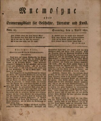 Mnemosyne (Neue Würzburger Zeitung) Sonntag 3. April 1831