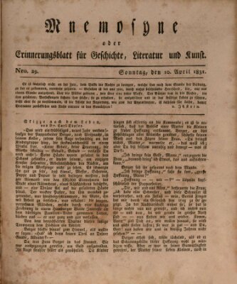 Mnemosyne (Neue Würzburger Zeitung) Sonntag 10. April 1831