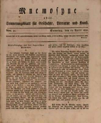 Mnemosyne (Neue Würzburger Zeitung) Sonntag 17. April 1831