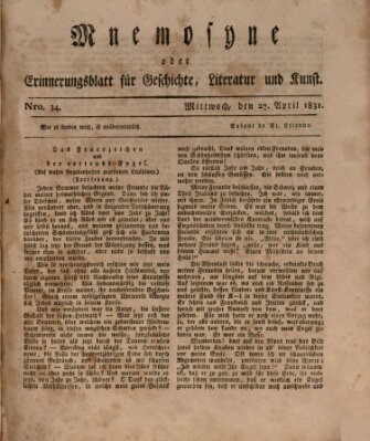 Mnemosyne (Neue Würzburger Zeitung) Mittwoch 27. April 1831