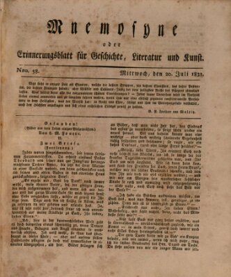 Mnemosyne (Neue Würzburger Zeitung) Mittwoch 20. Juli 1831