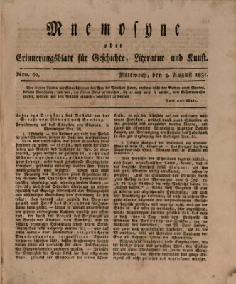 Mnemosyne (Neue Würzburger Zeitung) Mittwoch 3. August 1831