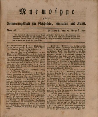 Mnemosyne (Neue Würzburger Zeitung) Mittwoch 17. August 1831