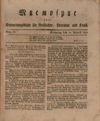 Mnemosyne (Neue Würzburger Zeitung) Sonntag 21. August 1831