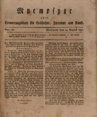 Mnemosyne (Neue Würzburger Zeitung) Mittwoch 24. August 1831