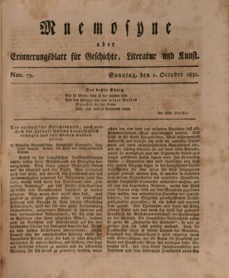 Mnemosyne (Neue Würzburger Zeitung) Sonntag 2. Oktober 1831