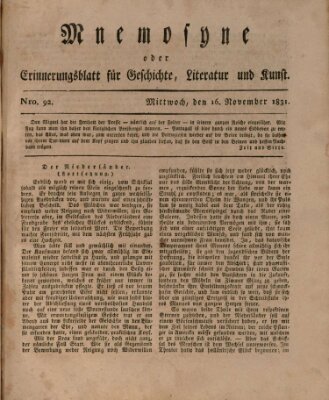 Mnemosyne (Neue Würzburger Zeitung) Mittwoch 16. November 1831