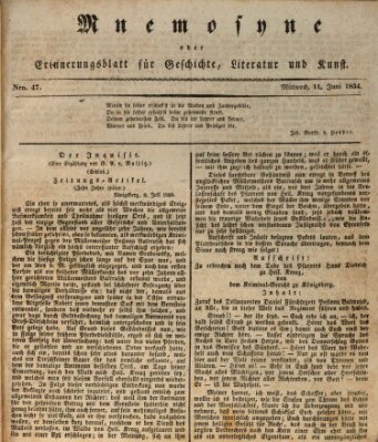 Mnemosyne (Neue Würzburger Zeitung) Mittwoch 11. Juni 1834