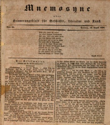 Mnemosyne (Neue Würzburger Zeitung) Sonntag 10. August 1834