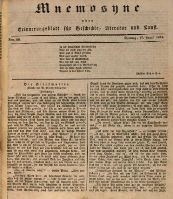 Mnemosyne (Neue Würzburger Zeitung) Sonntag 17. August 1834