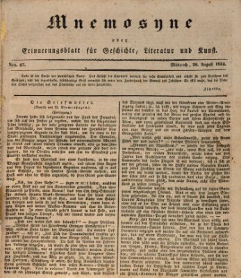 Mnemosyne (Neue Würzburger Zeitung) Mittwoch 20. August 1834