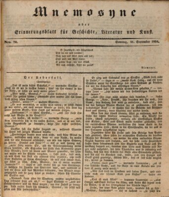 Mnemosyne (Neue Würzburger Zeitung) Sonntag 21. September 1834