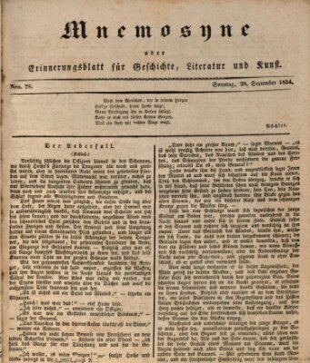 Mnemosyne (Neue Würzburger Zeitung) Sonntag 28. September 1834