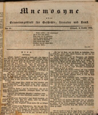 Mnemosyne (Neue Würzburger Zeitung) Mittwoch 8. Oktober 1834