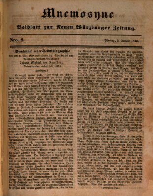 Mnemosyne (Neue Würzburger Zeitung) Dienstag 3. Januar 1843