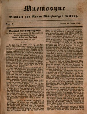 Mnemosyne (Neue Würzburger Zeitung) Dienstag 10. Januar 1843