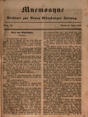 Mnemosyne (Neue Würzburger Zeitung) Dienstag 31. Januar 1843