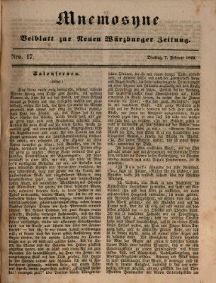 Mnemosyne (Neue Würzburger Zeitung) Dienstag 7. Februar 1843