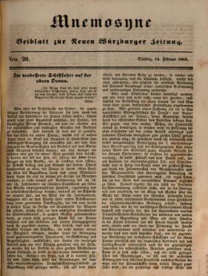 Mnemosyne (Neue Würzburger Zeitung) Dienstag 14. Februar 1843