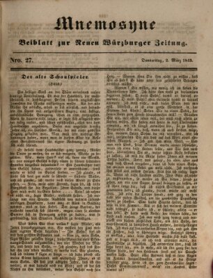 Mnemosyne (Neue Würzburger Zeitung) Donnerstag 2. März 1843