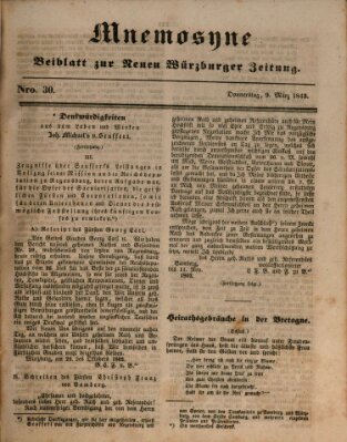 Mnemosyne (Neue Würzburger Zeitung) Donnerstag 9. März 1843