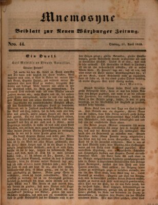 Mnemosyne (Neue Würzburger Zeitung) Dienstag 11. April 1843